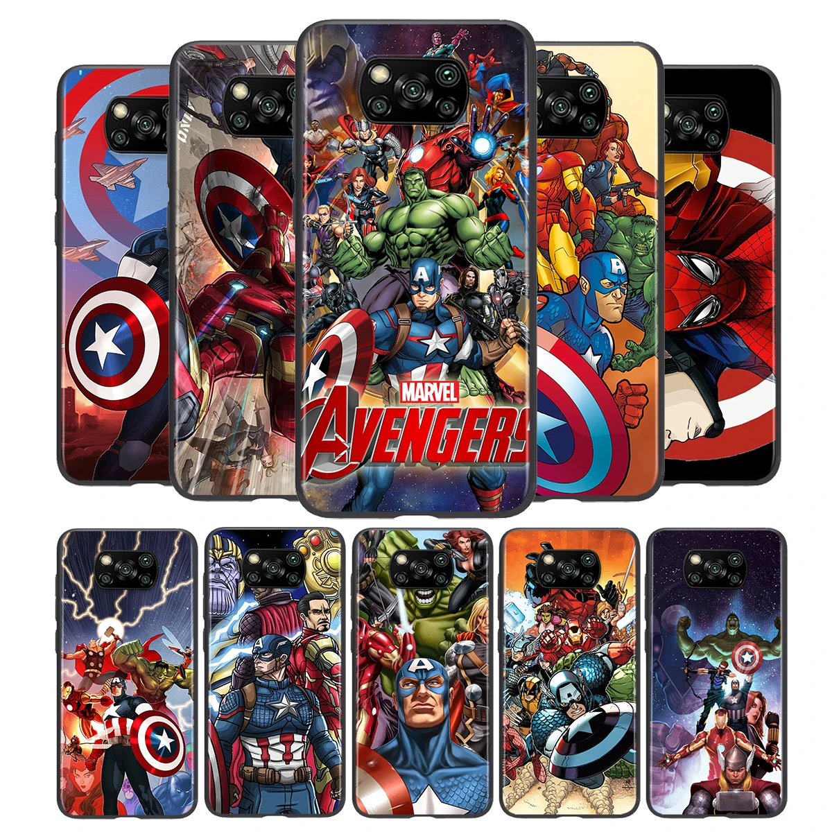 

For Xiaomi Civi Play Mix 3 A2 A1 6X 5X Poco X3 NFC F3 GT M3 M2 X2 F2 Pro C3 F1 Soft Marvel Avengers Black Phone Case