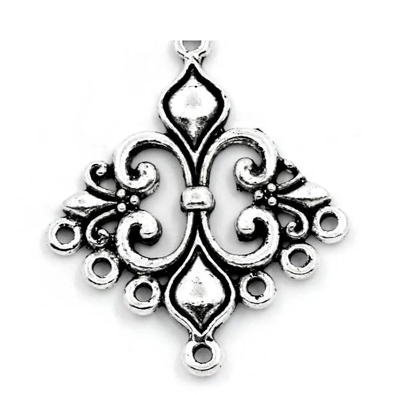 Коннекторы DoreenBeads из металлического сплава с цветком серебристого цвета 3 6x3 см
