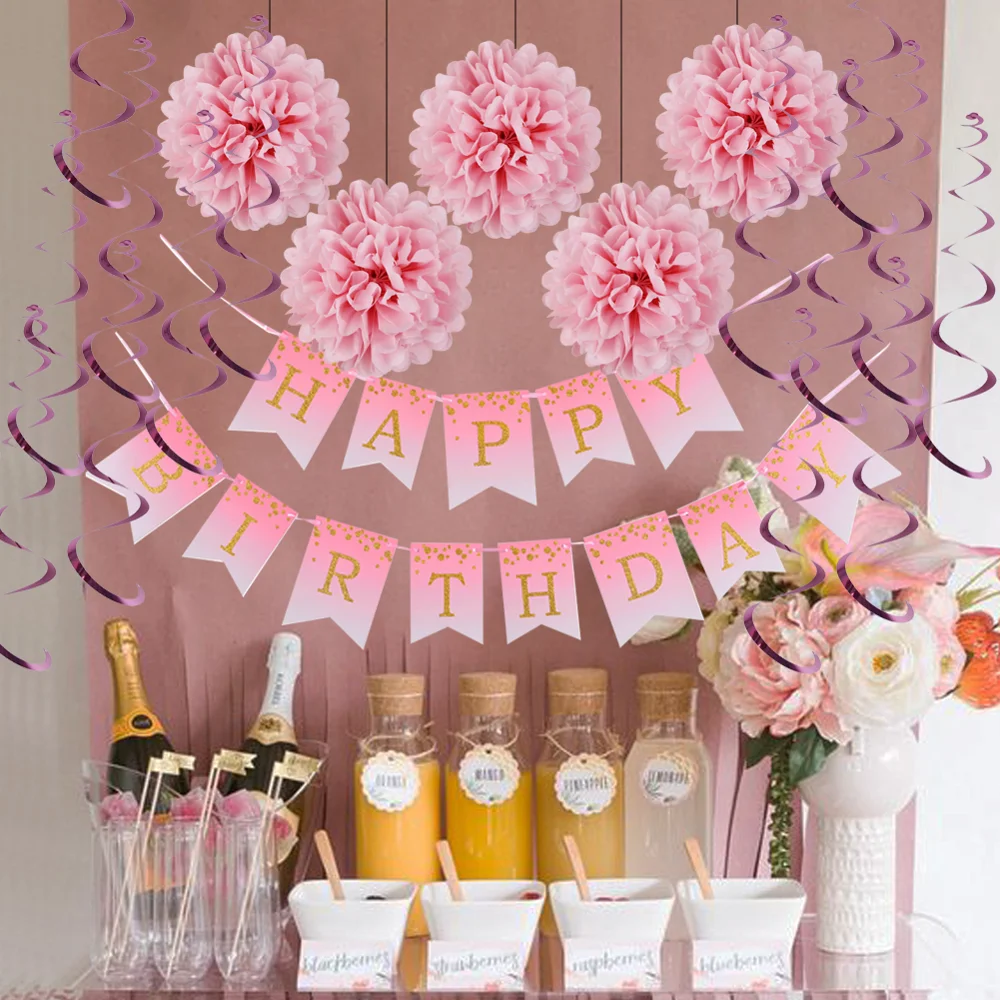 Золотые блестящие румяна в горошек розовый баннер на день рождения гирлянда с