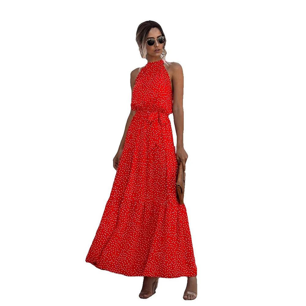 

2020 Clothes For Women Polka Dot Casual Midi Dresses Long Dress Halter Strapless Sundress Vacation Dress drop shipping YS145