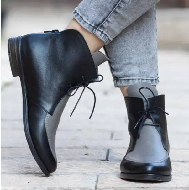 Женские ботильоны с круглым носком на низком каблуке обувь для женщин обуви