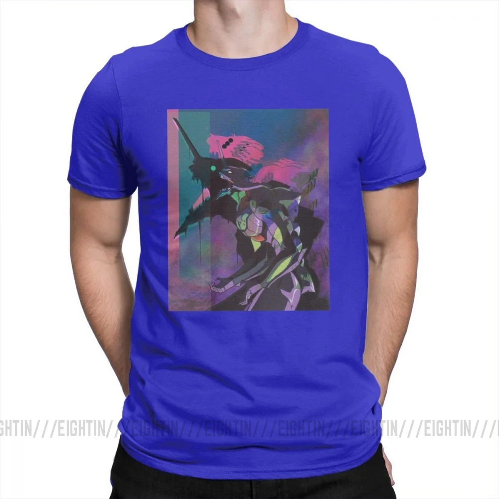 Evangelion Vapor единица 01 Повседневная футболка мужская одежда с короткими рукавами белая футболка из хлопка с круглым вырезом - Цвет: Синий