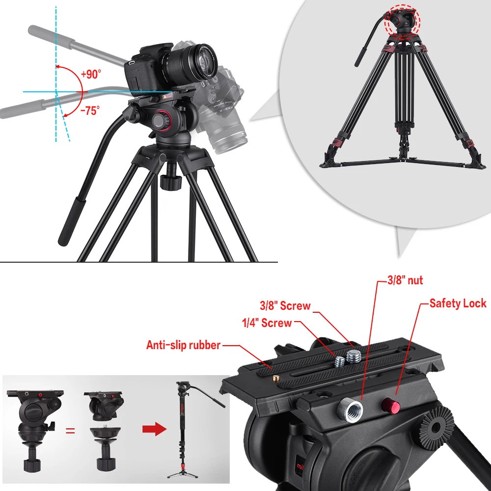 Miliboo MTT609A фон для фотосъемки 3 секциями штатив-Трипод из алюминиевого сплава