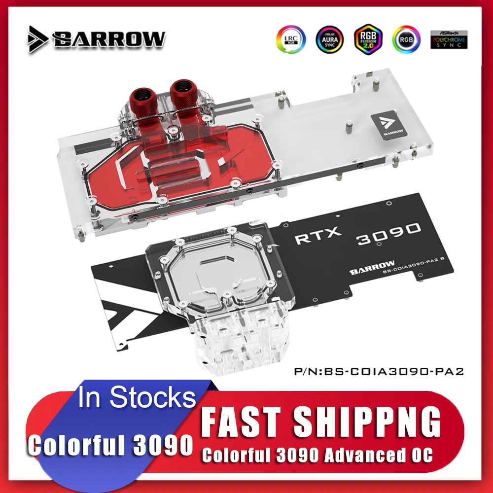 

Barrow GPU водяной блок для цветной RTX 3090 3080 Advanced OC, полное покрытие, с водяным охлаждением