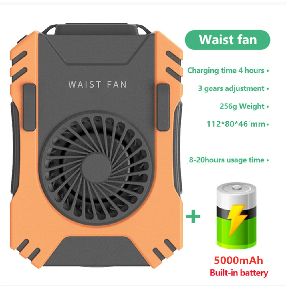 

Portable Hanging Waist Fan With 5000mAh USB Rechargeable Battery Wearable Electric Mini Sport Fan Handheld Air Conditioner Fan