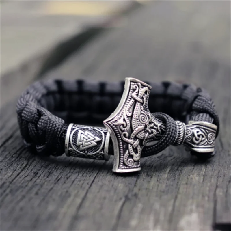 

Mens Viking Mjolnir Leather Bracelet Thor Hammer Wristband Norse Mythology Runes Amulet Jewelry Wholesale