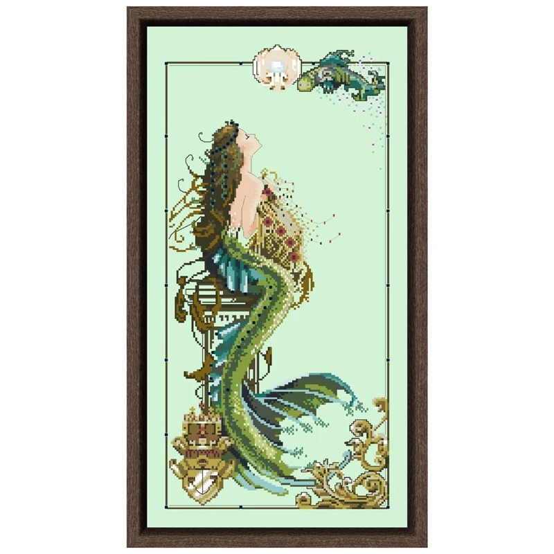 

Mermaid of Atlantis cross stitch kit aida fabric 18ct 14ct 11ct light green canvas cotton silk thread beads embroidery craft set