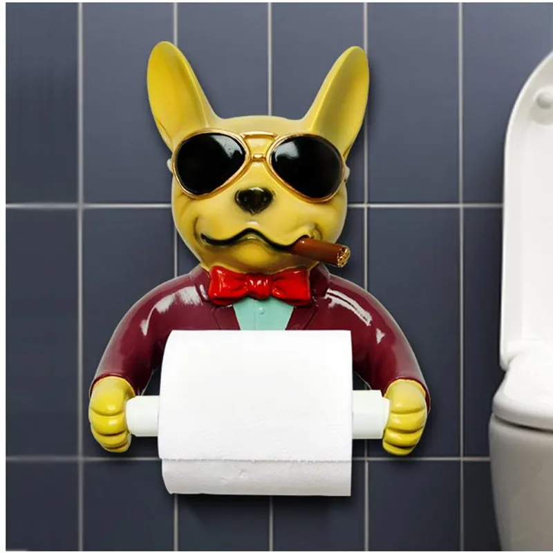 

Dog Cat Toilet Paper Holder Toilet Hygiene Resin Tray Free Punch Hand Tissue Box Household Towel Reel Spool Device Bathroom