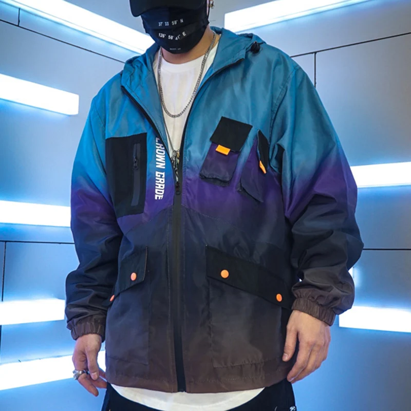 Мужская куртка в стиле хип хоп ветровка уличная одежда Харадзюку с градиентными