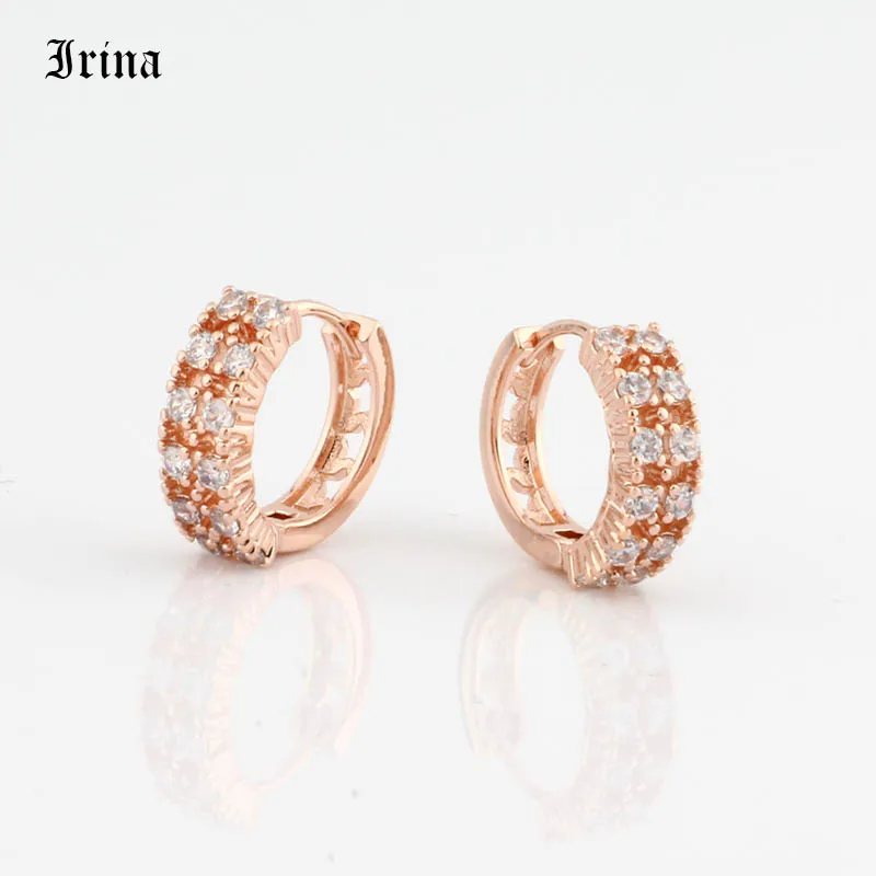 Женские серьги кольца из розового золота 585 пробы с фианитом|Серьги-кольца| |