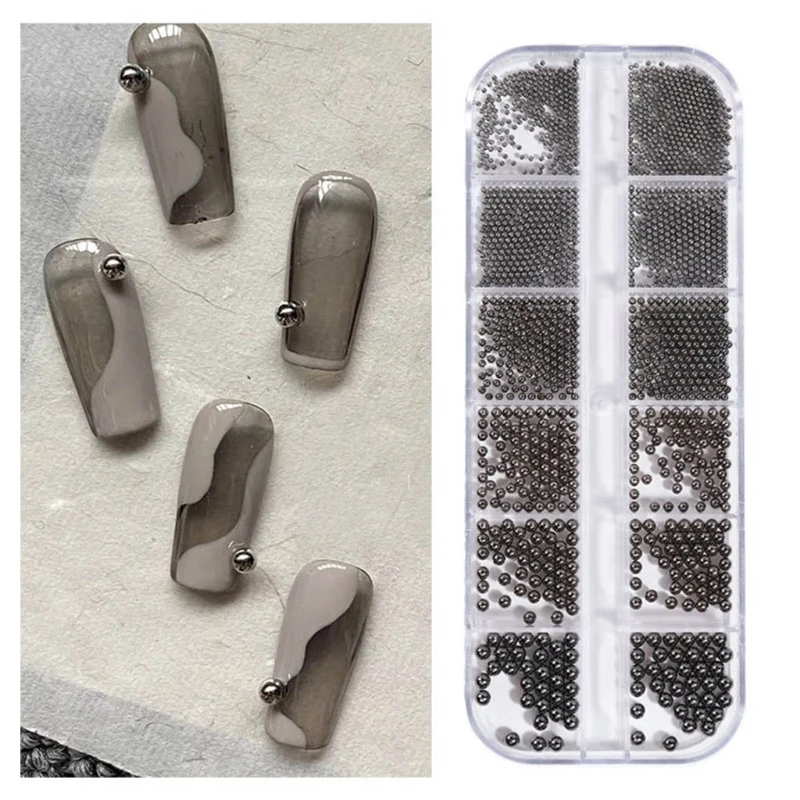 

12 Grids Nail Micro Steel Beads Multicolor Nails Art DIY Embellishment Decor