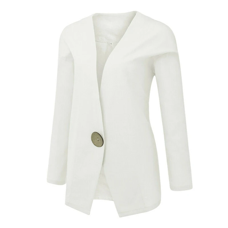 Женский льняной пиджак с длинным рукавом приталенный Повседневный Кардиган