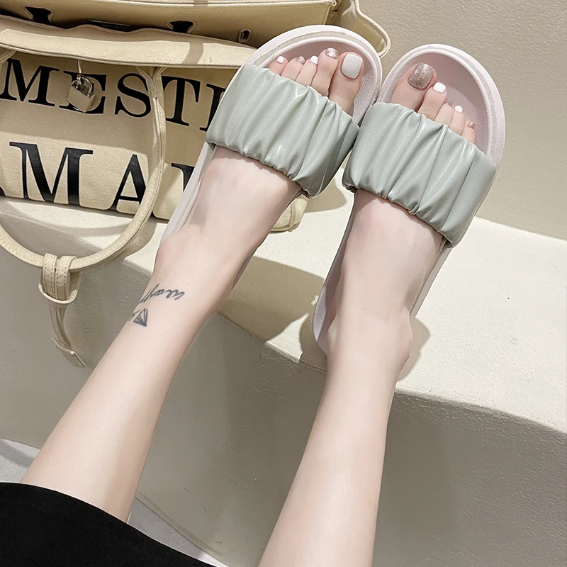 

Flat Shoes Female Med Slippers Soft Slipers Women Luxury Slides Platform Comfort 2021 Designer Summer PU Rubber Basic Slippers C