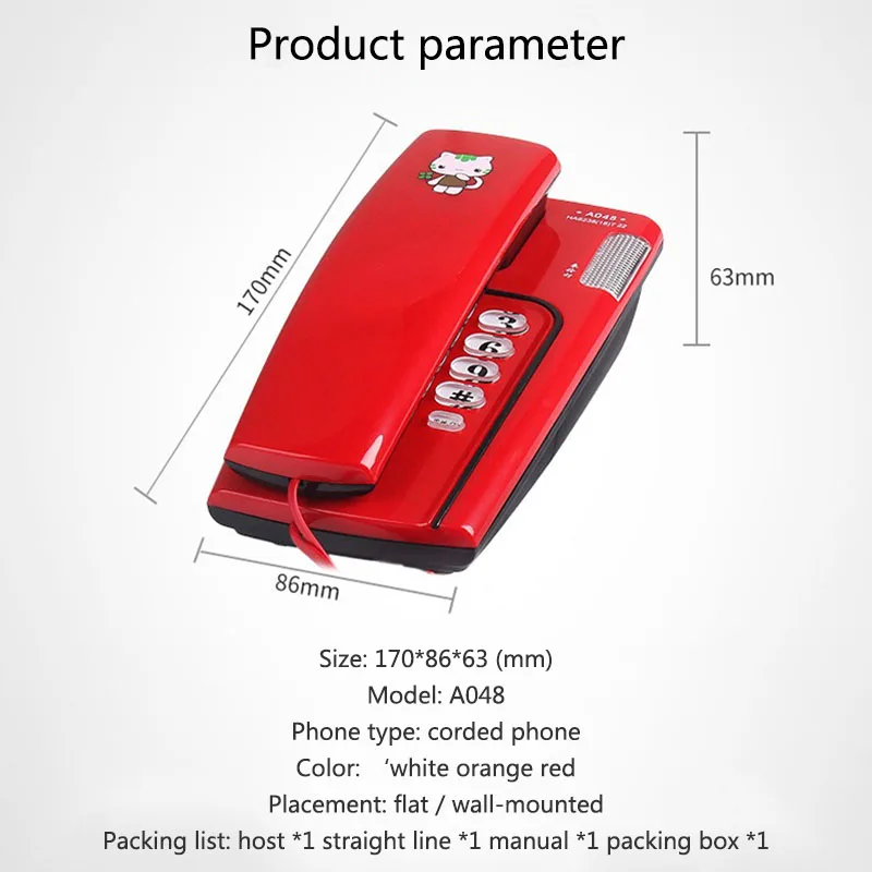 wall mountable trimline corded phone with calling light mute pause redail cute cat desktop telephone for home office free global shipping