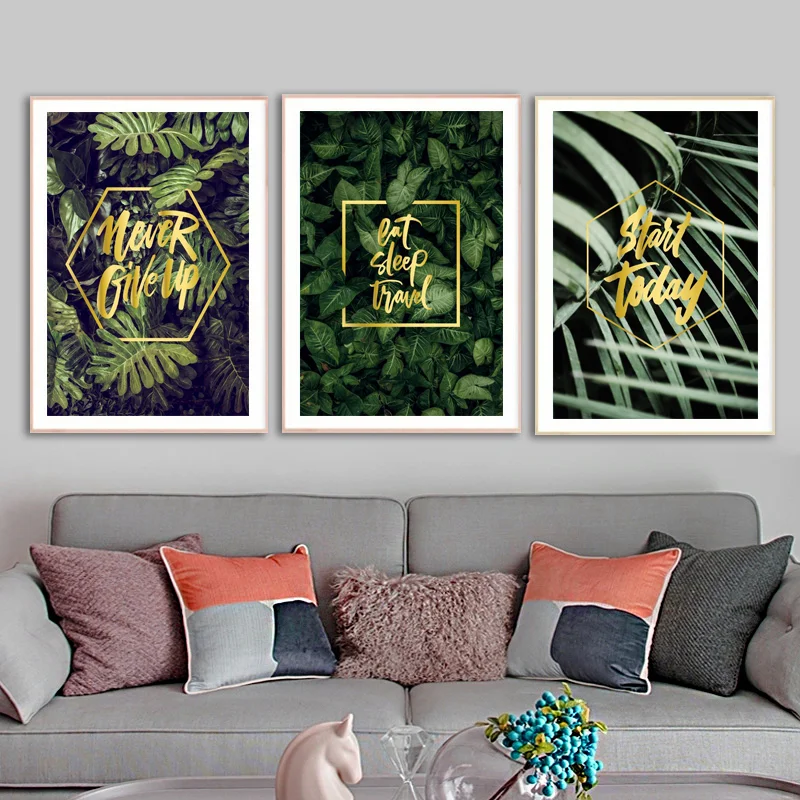

Nordic Green Leaves Motto Picture Wall Poster Modern Style Canvas Print Minimalism Painting Art Aisle Living Room Decoration