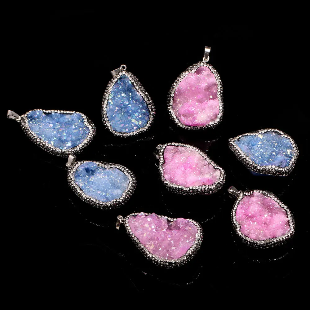 Подвески из натурального агата Druzy камень Кулон талисман с кристаллами кварца