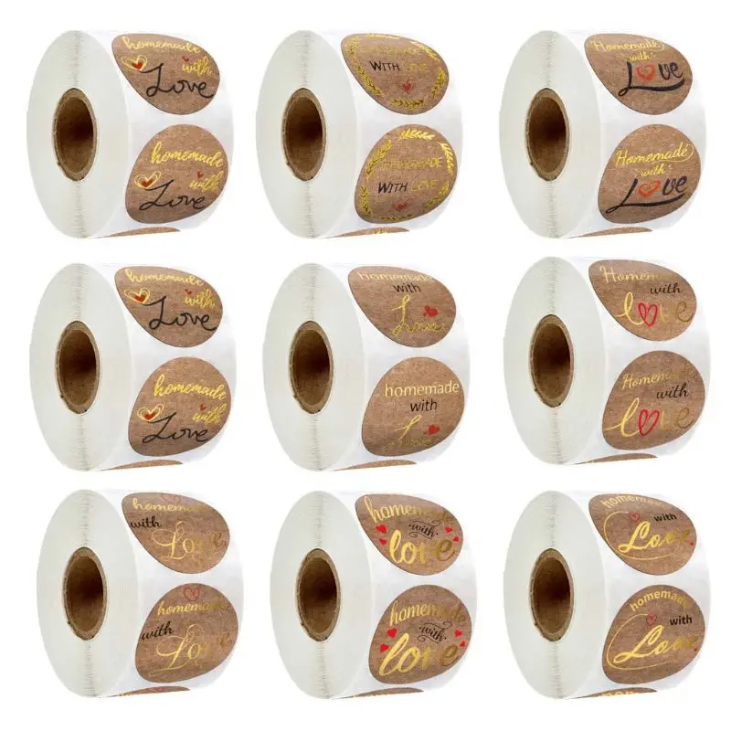 

500 шт самодельные с любовью крафт-наклейки с золотой фольгой круглые этикетки для печати для небольшого магазина конверт Канцтовары Скрапб...