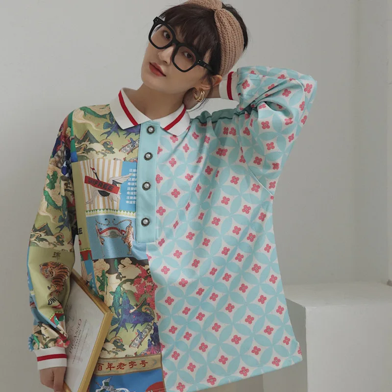 

Women Printed Shirt Turn Down Collar Long Sleeve Shirts Female Fashion Top 2021 Spring Summer New Arrivals Z375