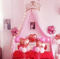 Romantic girl's lovely bedside curtain gauze decoration curtain, pink palace, including high-grade crown frame kid bedroom decor