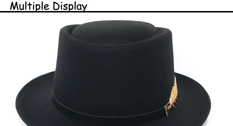 YY золотой пояс с перьями Fedora шляпа для мужчин плоский Топ шляпы Трилби для женщин свиной пирог джаз шляпа Классическая церковная Кепка FD19040