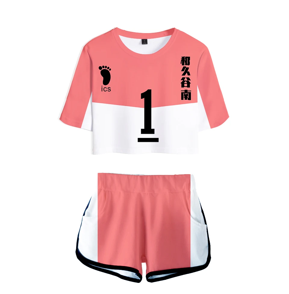 

Haikyu 3D printing 2020 two piece set casual fashion navel t shit + shorts streetwear 2PCS women suits
