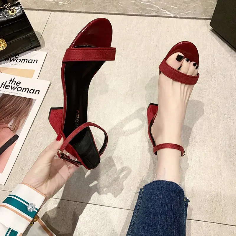 

Suede Thick Heels Sandals Women Buckle High Heel Sandals Summer Party Dress Open Toe High Heel Sandals Women Zapatos Mujer