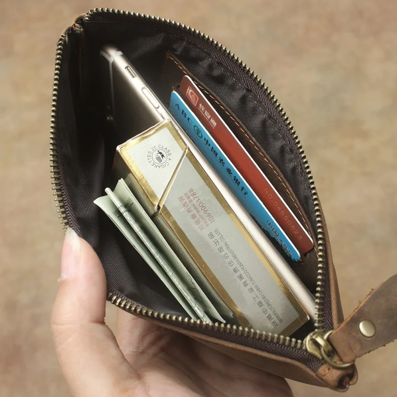 

Super Simple Mobile Phone Pouch Bag Genuine Cowhide Leather Men Clutch Wallet Women Card Holder Zipper Purse