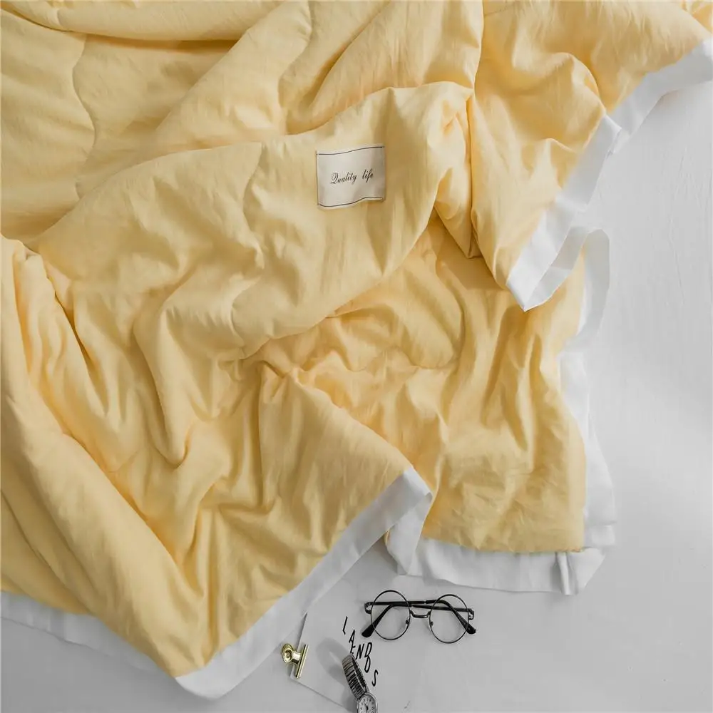 Online Copriletto Trapuntato Estivo In Puro Colore Stile Semplice Coperta Trapunta Gialla Copriletto Morbido Twin Full Queen Trapuntatura Lenzuola Solide