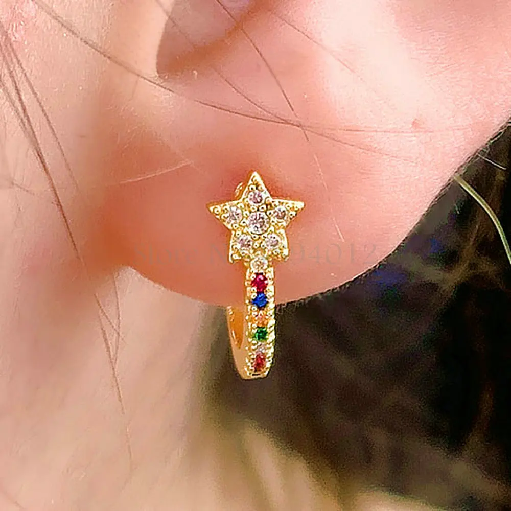 Женские модные серьги гвоздики Звездный дизайн циркониевая оправа с