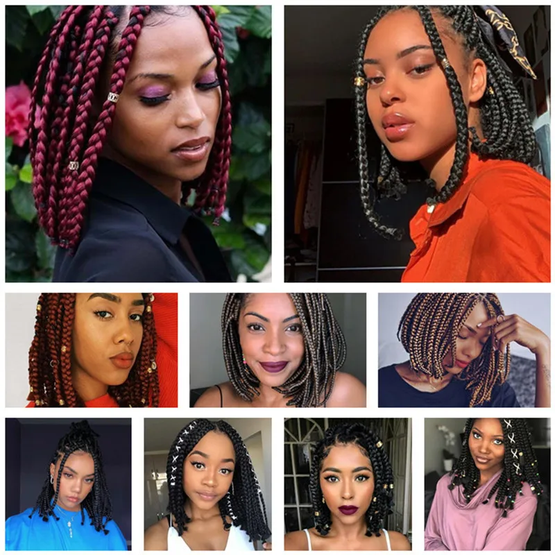 

Short Box Braid Crochet Hair 14 Inches Ombre Brown Box Braids Hair for Afro Women Synthetic Crochet Braiding Hair Extensions Bug