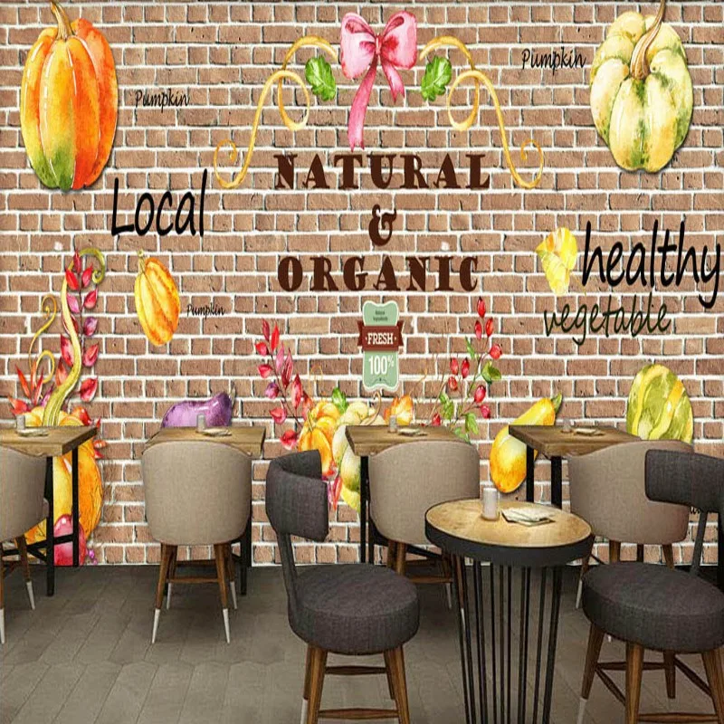 

Dropship Photo Wallpaper Europe Hand Painted Pumpkin Brick Wall Bar Restaurant Background Wall Mural High Quality Room Wallpaper