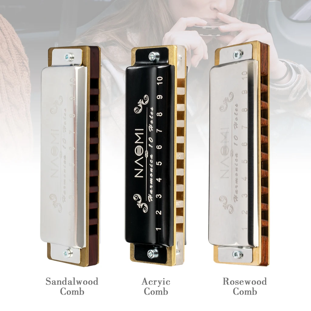 

NAOMI Classic Blues Harmonica Key of C 10 Holes 20 Tones Mouth Organ C Rosewood/Arcylic/Sandalwood For Adult Professional