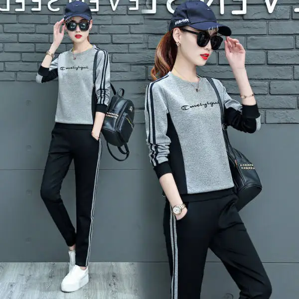 

Women's new spring and autumn long sleeve sports suit women's loose Korean style leisure suit two piece set
