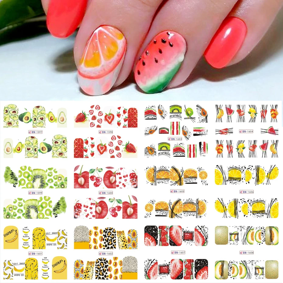 

Летние фрукты наклейки для ногтей наклейки банан и лимон клубника авокадо дизайн переводная фольга слайдер маникюр декор SABN1597-1608