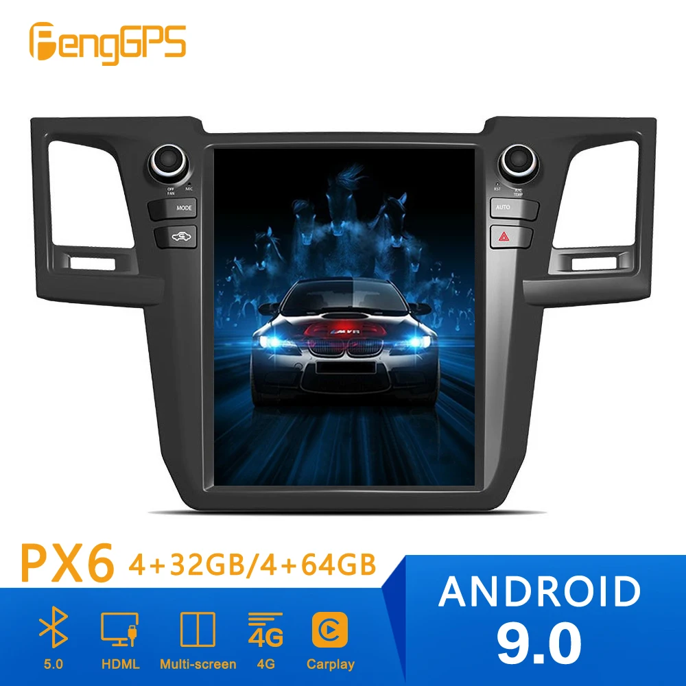 Автомобильный DVD-плеер в стиле Тесла Android 9 0 PX6 4 + 64 ГБ GPS-навигация для Toyota Fortuner