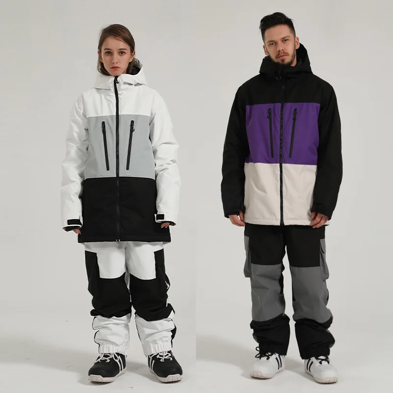 

New Oversize Ski Suit Men Women Winter Outdoor Warm Windproof Waterproof Snowboarding Suit Patchwork Skiing Jacket+Pants Suit