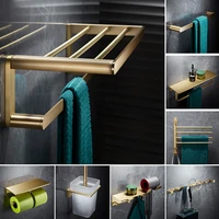 bathroom accessory set brass brushed gold shelf tissue roll rack clother hook towel rackbar toilet brush holder bath hardware