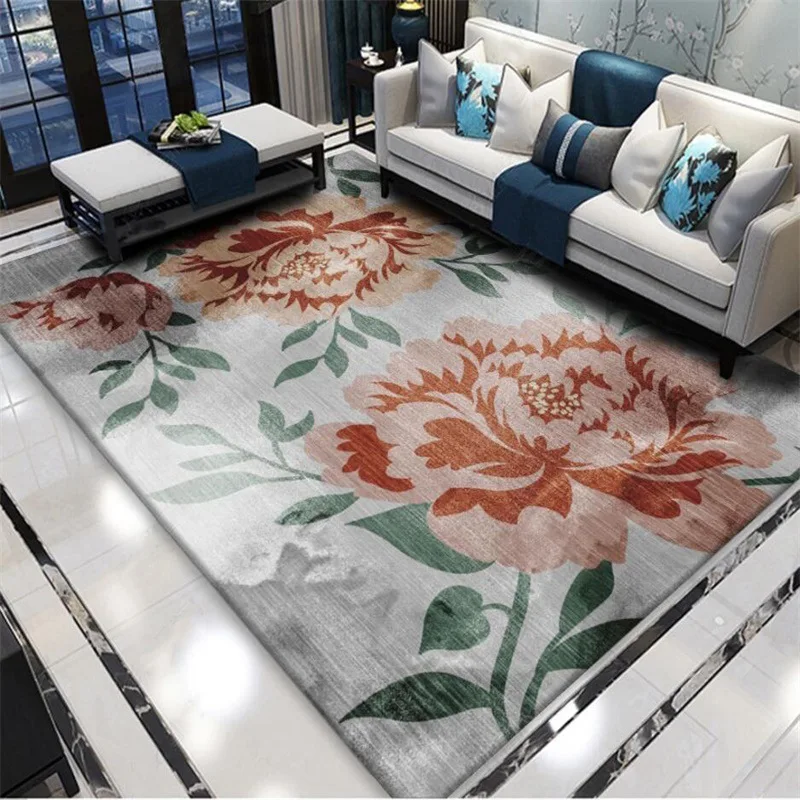 

American new Chinese retro abstract peony three dimensional large flowers kitchen living room bedroom bedside carpet floor mat
