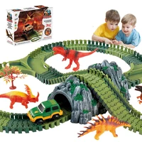 dinosaur toys car race tracks for boys kids 144 pcs flexible educational dinos train set dinosaur toy playset for girls to