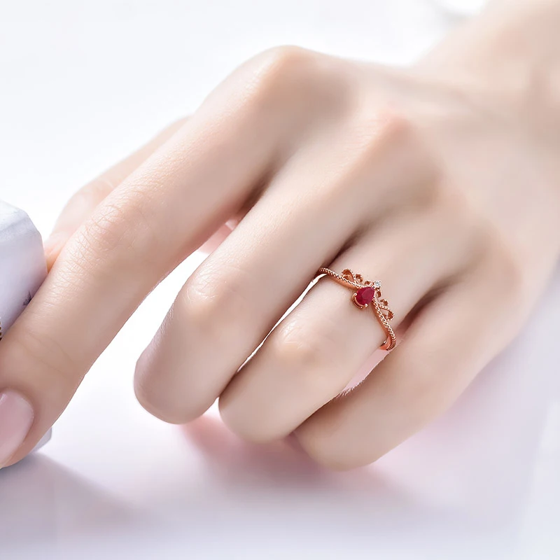 ENZO Natural ruby 18K Pure Gold 2020 New Hot Selling Top Ring Women Heart Shape For Ladies Woman Genuine Jewelry | Украшения и