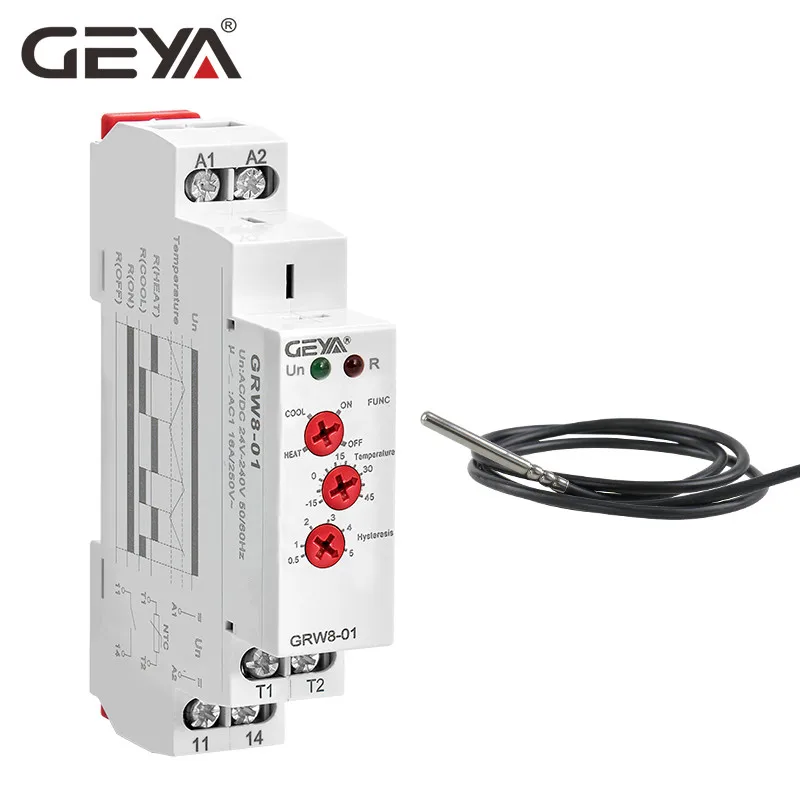 GEYA din-рейку Тип отопления охлаждения Temerature реле управления с датчиком AC/DC24V-240V 16A электронные реле