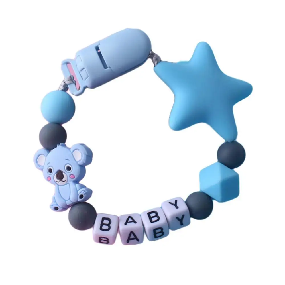 

1 Koala Star Newborn Pacifier Anti-Lost Chain Beads Silicone Plastic Teether Bracelet Teething Soother Pacifier Clip Chain