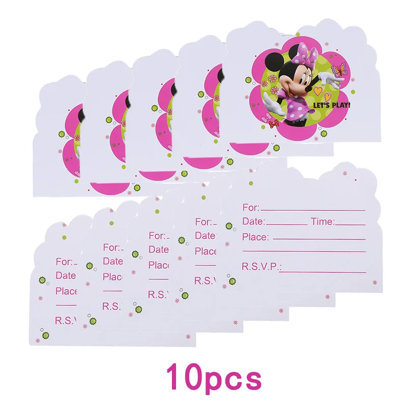 invitation card 10pc Минни Маус День Рождения украшения детские кружки, тарелки, салфетки баннер соломинки скатерть детский душ предметы для вечеринки, сувениры подарки - Цвет: invitation card 10pc