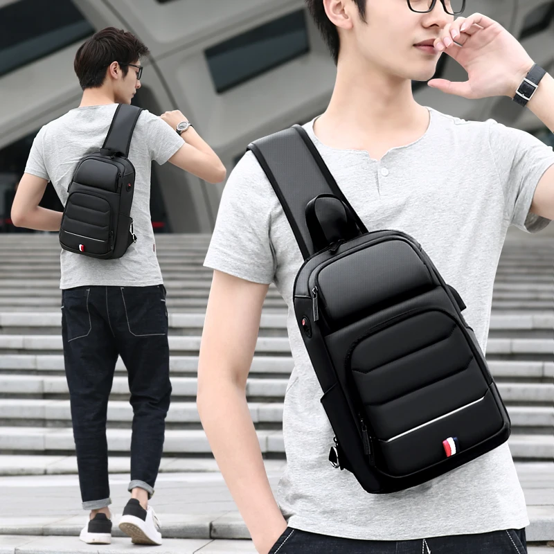 

Crossbody Bags for Men New Sling Bag Men Shoulder Bag Chest bag for 9.7 iPad USB Charging Short Trip Messenger Bags Waterproof