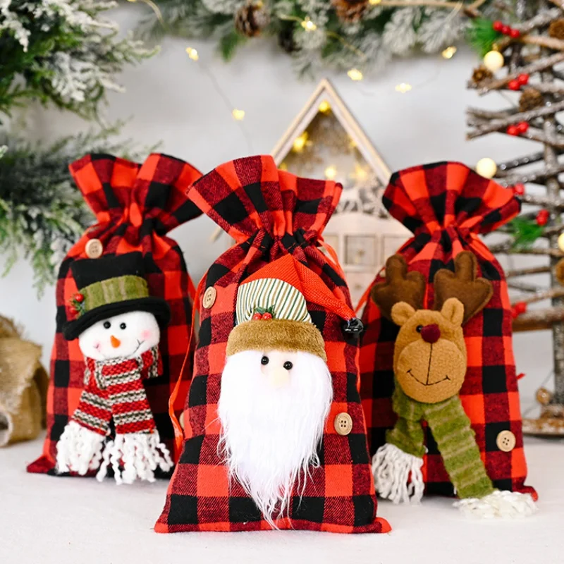 

Рождественские подарочные пакеты с Санта Клаусом, оленем, снеговиком, конфетная Подарочная сумка на Рождество, конфеты