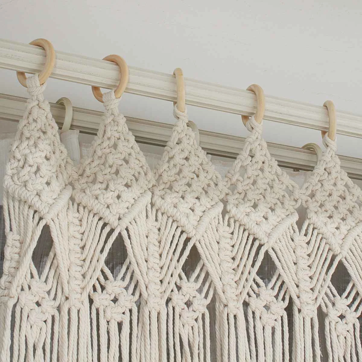 Tapiz bohemio hecho a mano, cortina r&uacute;stica de macram&eacute; para boda, tel&oacute;n colgante de pared artesanal, tel&oacute;n de fondo de algod&oacute;n Vintage para fiesta, decoraci&oacute;n del hogar, regalos de EE. UU.-4