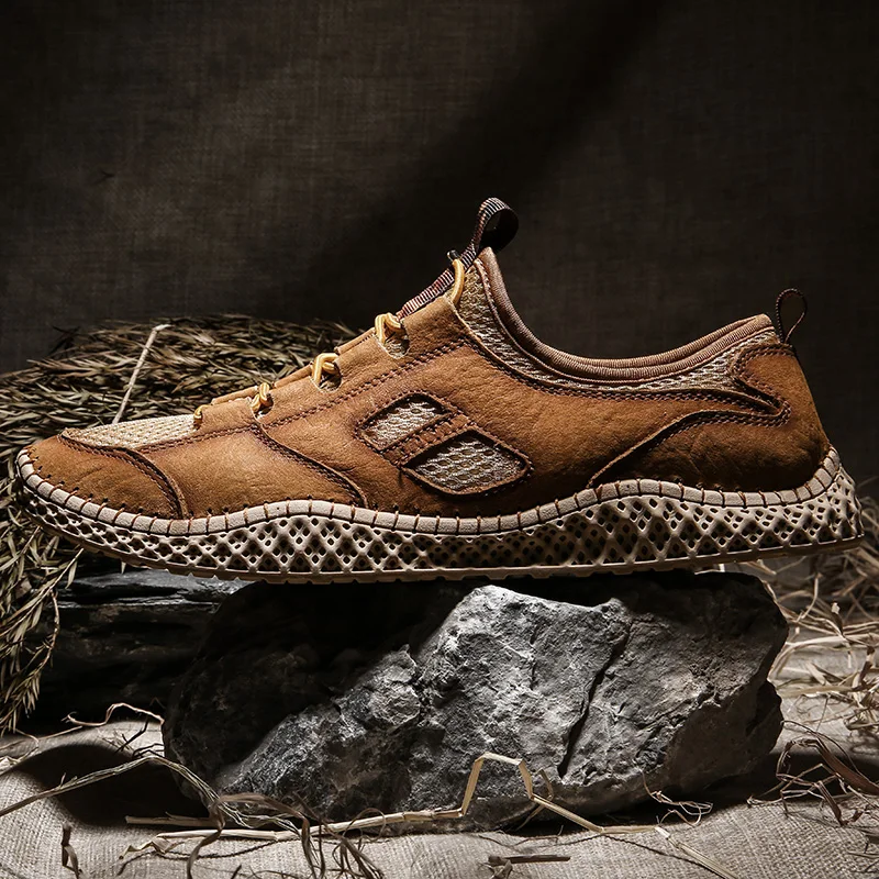 

IEERD Breathable Summer Men Sneakers Genuine Leather Casual Shoes Men Comfortable Men Loafers Leather Men Shoes Walking Zapatos