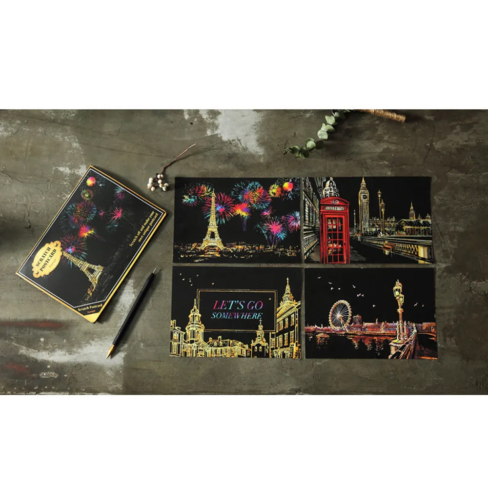 

4pcs 20x14cm Magic Scratch Art Painting Paper With Drawing Stick Kids Toy Schmierpapier papel de rascunho