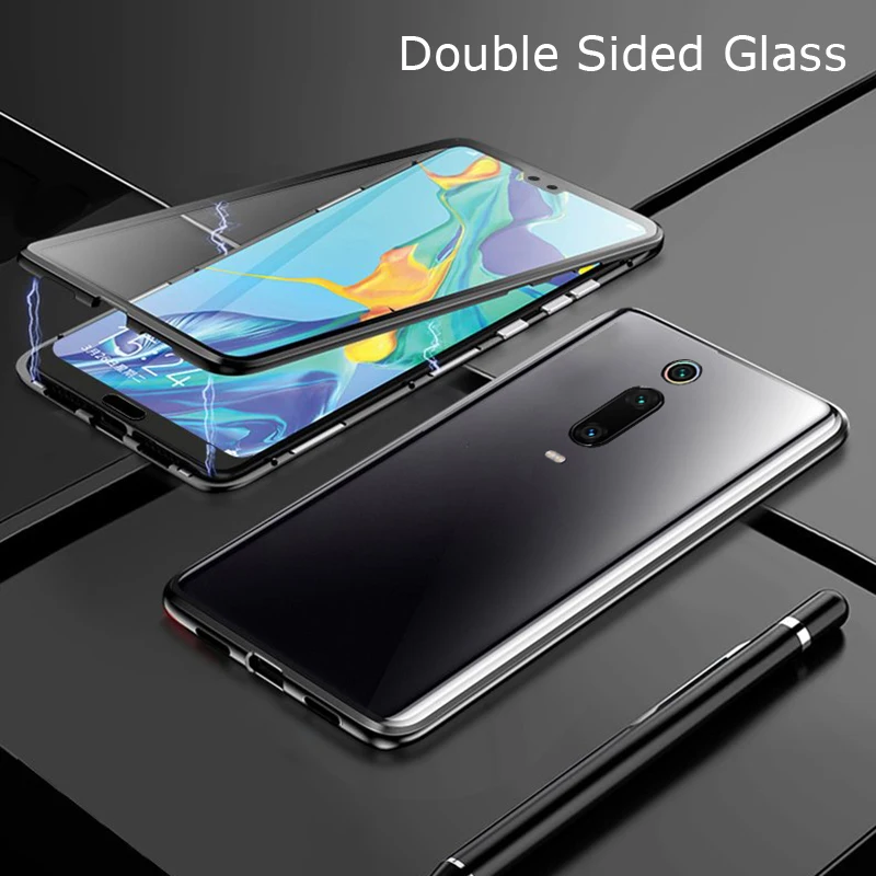 Двухстороннее защитное стекло с магнитной абсорбцией 360 для Xiaomi mi 9T 9TPro чехол для телефона полное покрытие Xiao mi 9T mi 9T Pro mi 9TPro Fundas - Цвет: Black