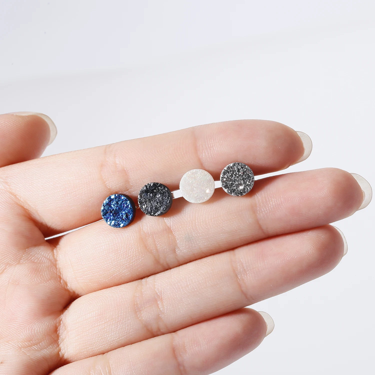 

Beritafon 925 Sterling Silver 8mm Round Druzy Stud Earrings Healing Agate Crystal Jewelry for Women or Girls